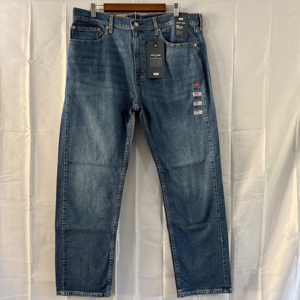 Levis 505 Regular Straight Jeans Mens 38x30 Blue Ease Stretch Denim red tab
